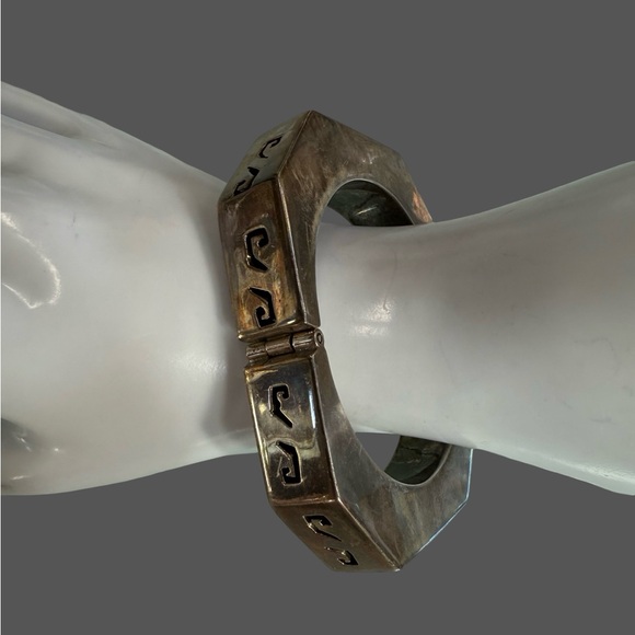 Vintage Taxco Sterling Octagon Hinged Bracelet 73g Mexico 925 TM-143 - Picture 4 of 13